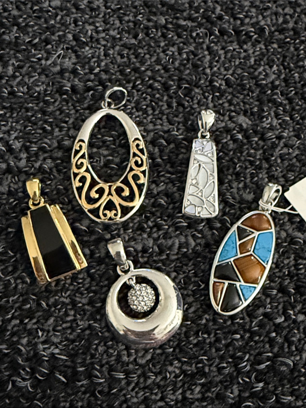 Fashion Jewelry Silver, Gold, Turquoise and Brown Mixed Pendant Set